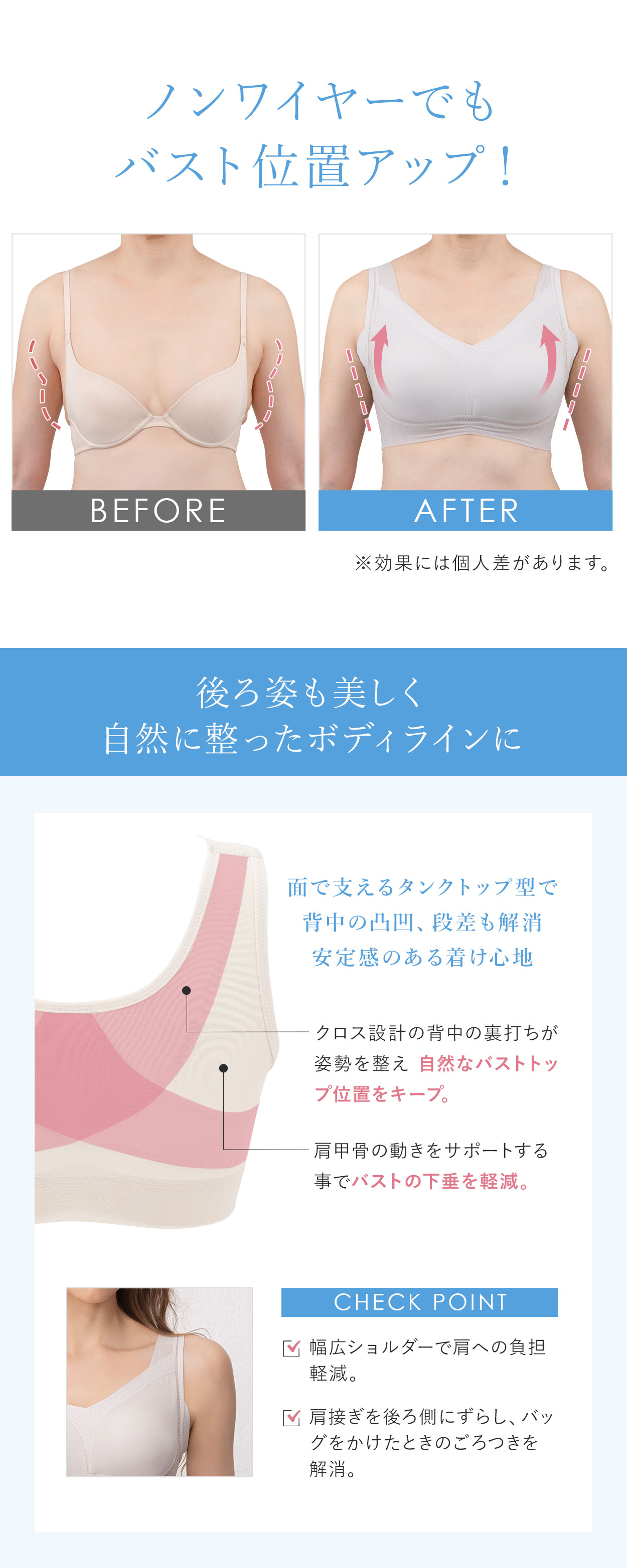ノンワイヤーでもバスト位置アップ