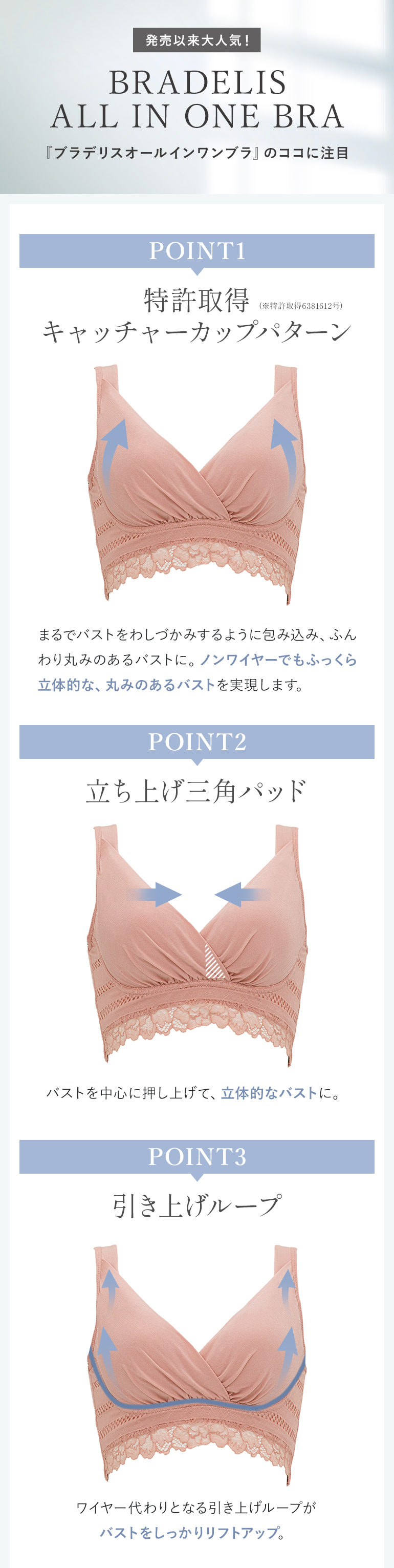 24時間着用OK！昼も夜も一日中ずっと美胸キープ「ブラデリスオールインワンブラ」