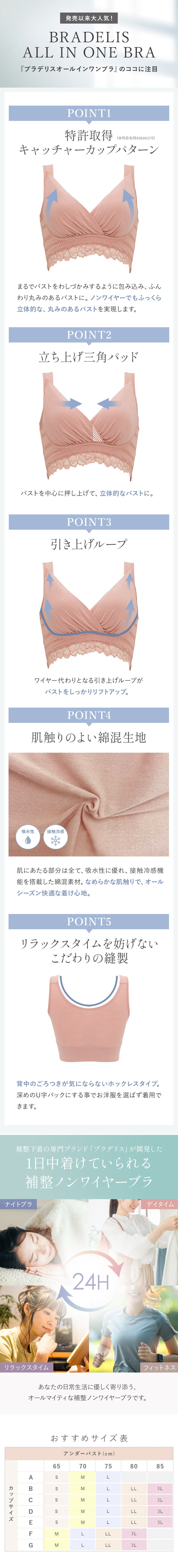 24時間着用OK！昼も夜も一日中ずっと美胸キープ「ブラデリスオールインワンブラ」