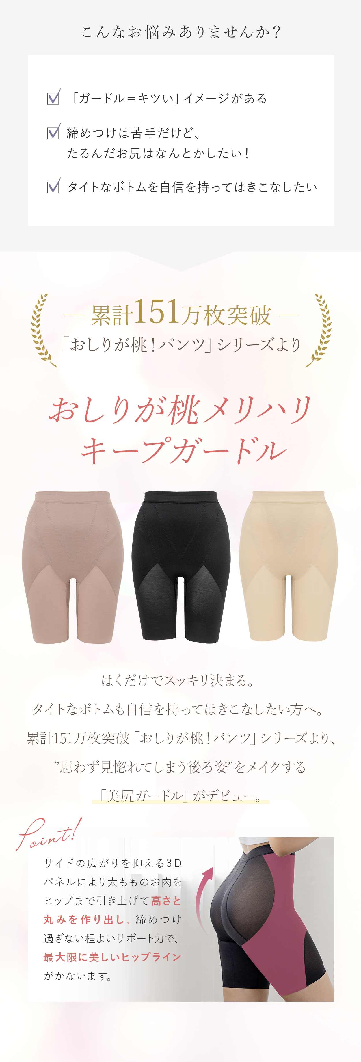 「おしりが桃！パンツ」シリーズより満を持して新登場「おしりが桃メリハリキープガードル」