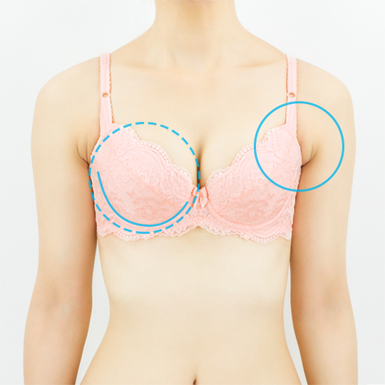 前からみたブラジャーが小さいサイズ着用